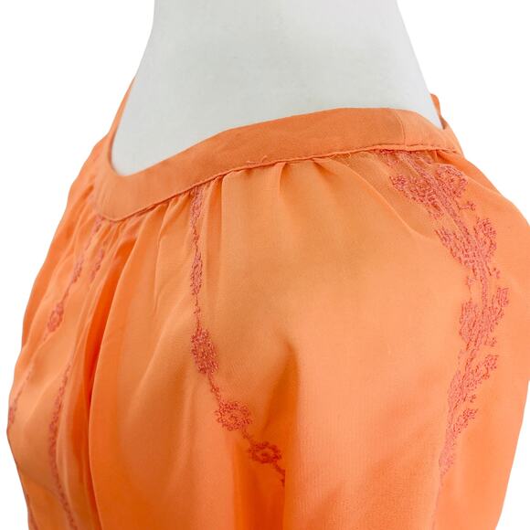 LC LAUREN CONRAD Orange Chiffon Embroidered Lightweight Sheer Top Blouse S - Picture 6 of 12
